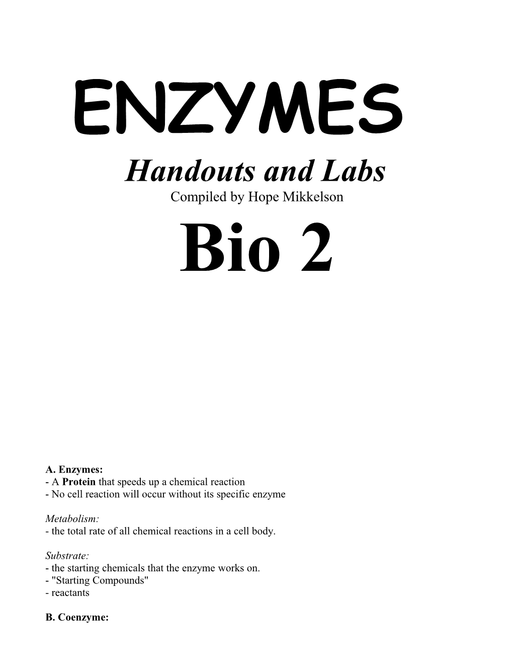 Bio II Enzymes