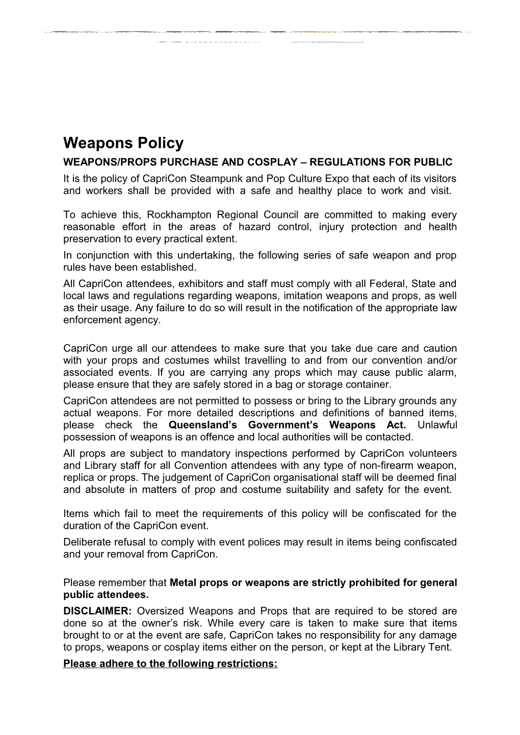 Weapons/Props Purchase and Cosplay Regulations for Public