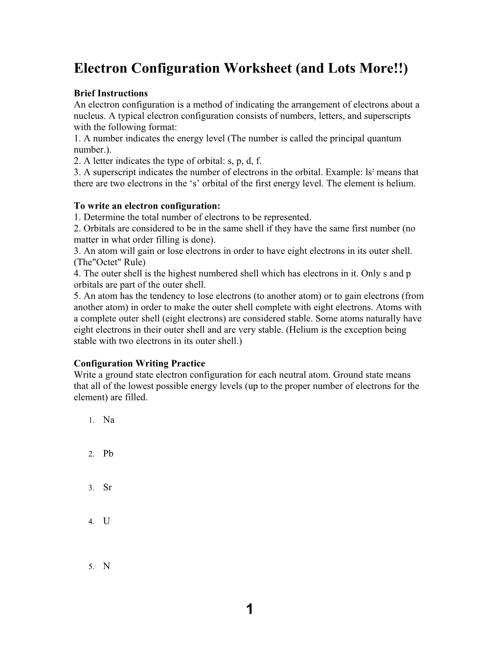 Electron Configuration Worksheet (And Lots More