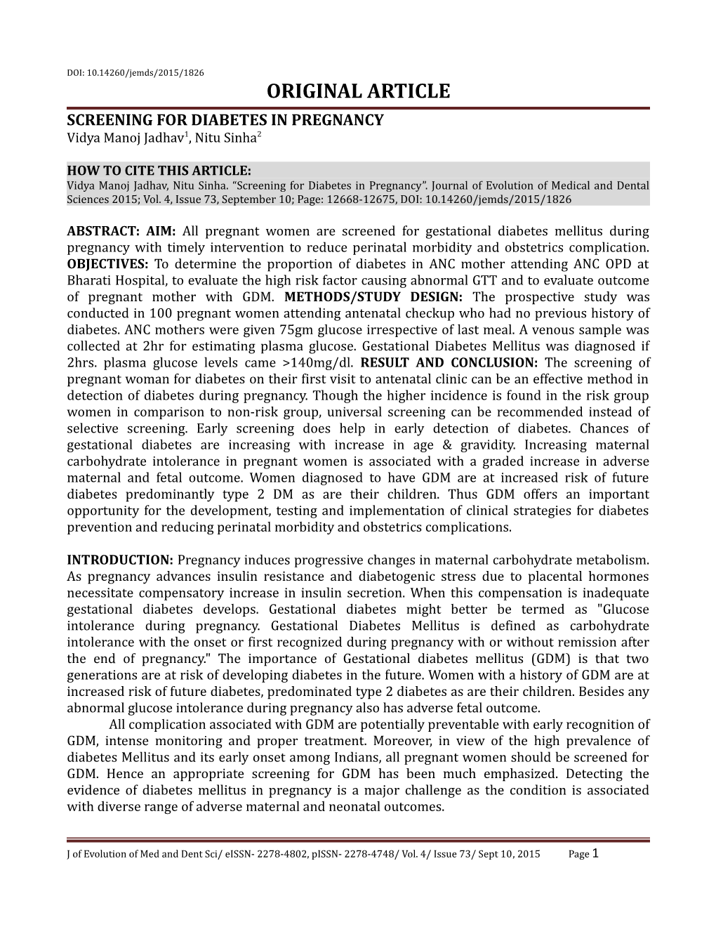 Screening for Diabetes in Pregnancy