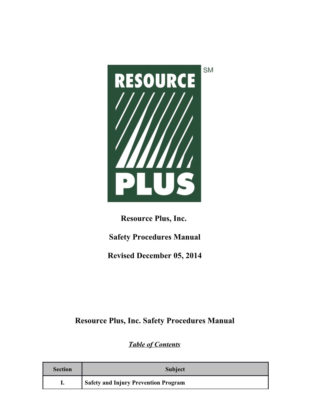 Resource Plus Safety Manual