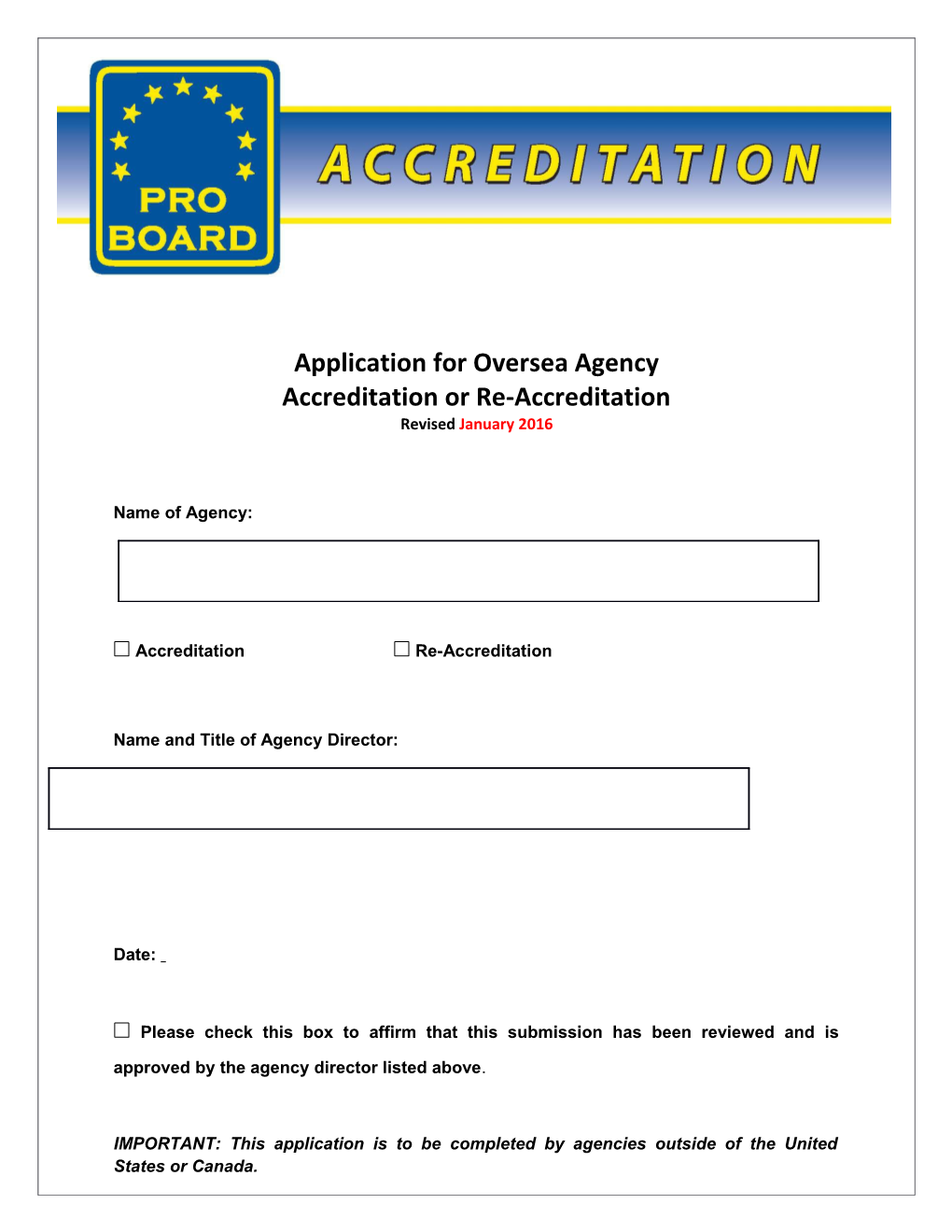 Application for Overseaagency