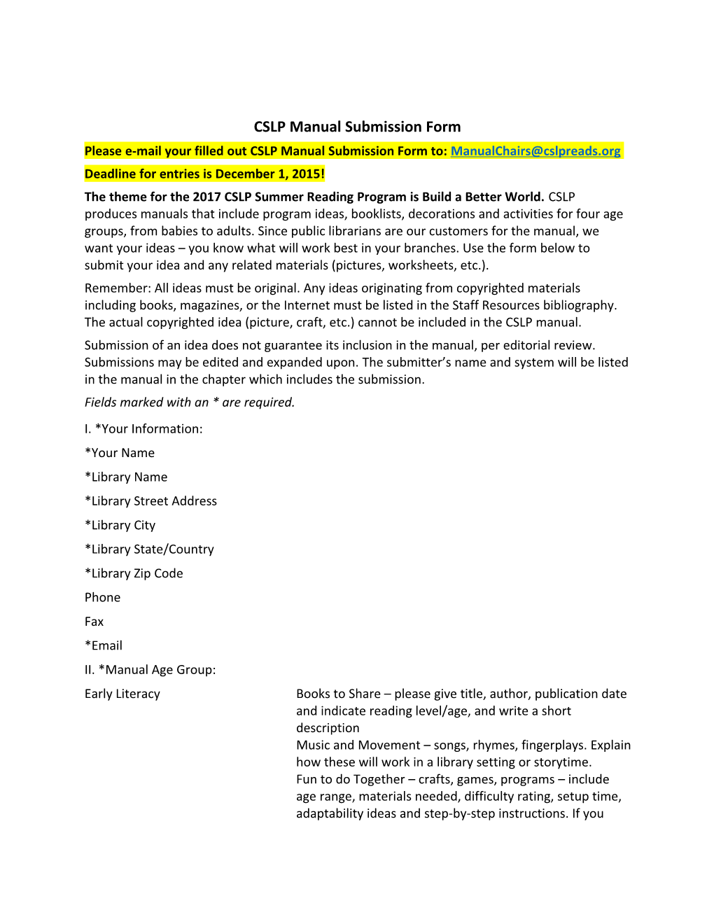 CSLP Manual Submission Form