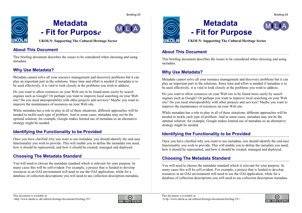 Metadata - Fit for Purpose
