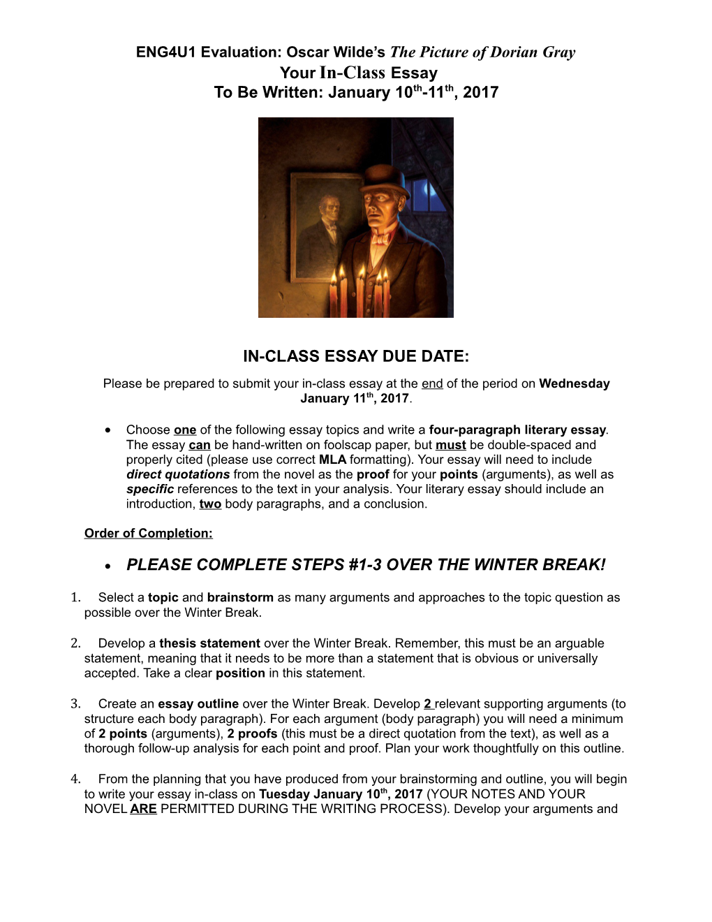 ENG4U1 Evaluation: Oscar Wilde Sthe Picture of Dorian Gray