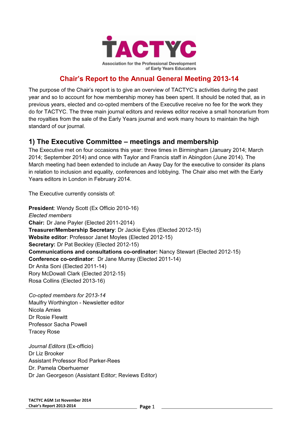 Chair S Report to the AGM 2010-11