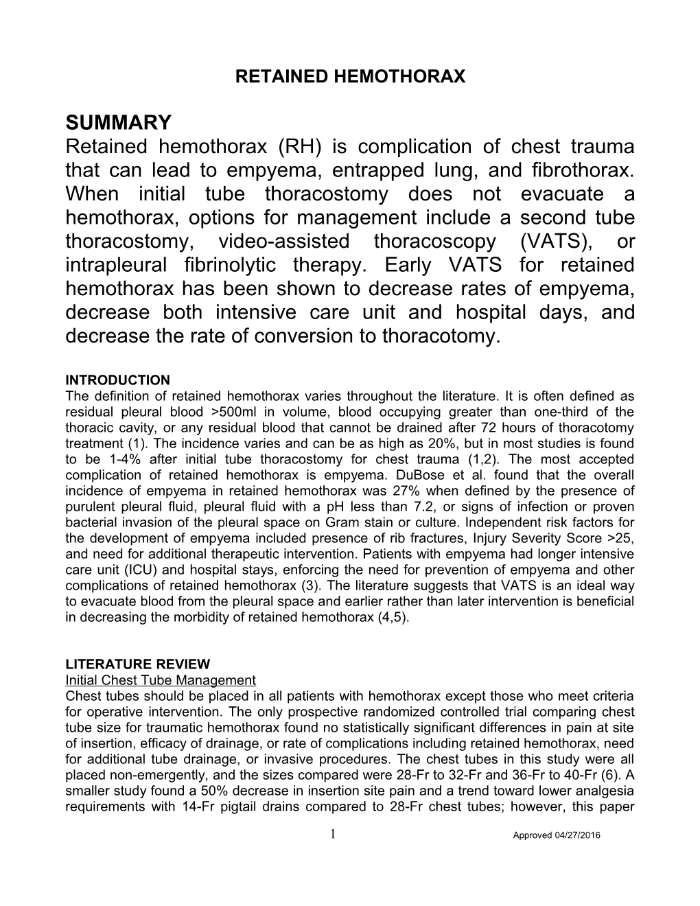 Retained Hemothorax