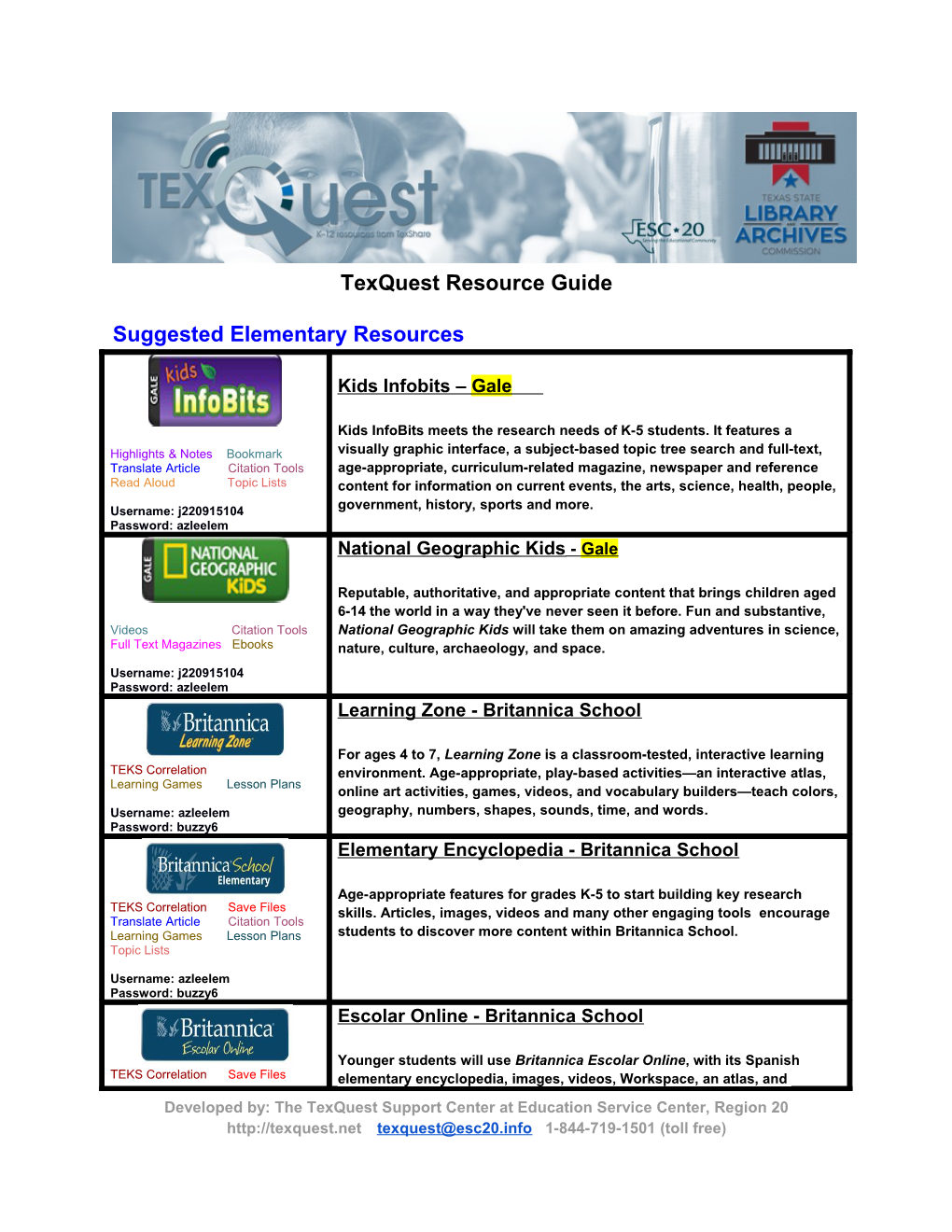 Suggested Elementary Resources