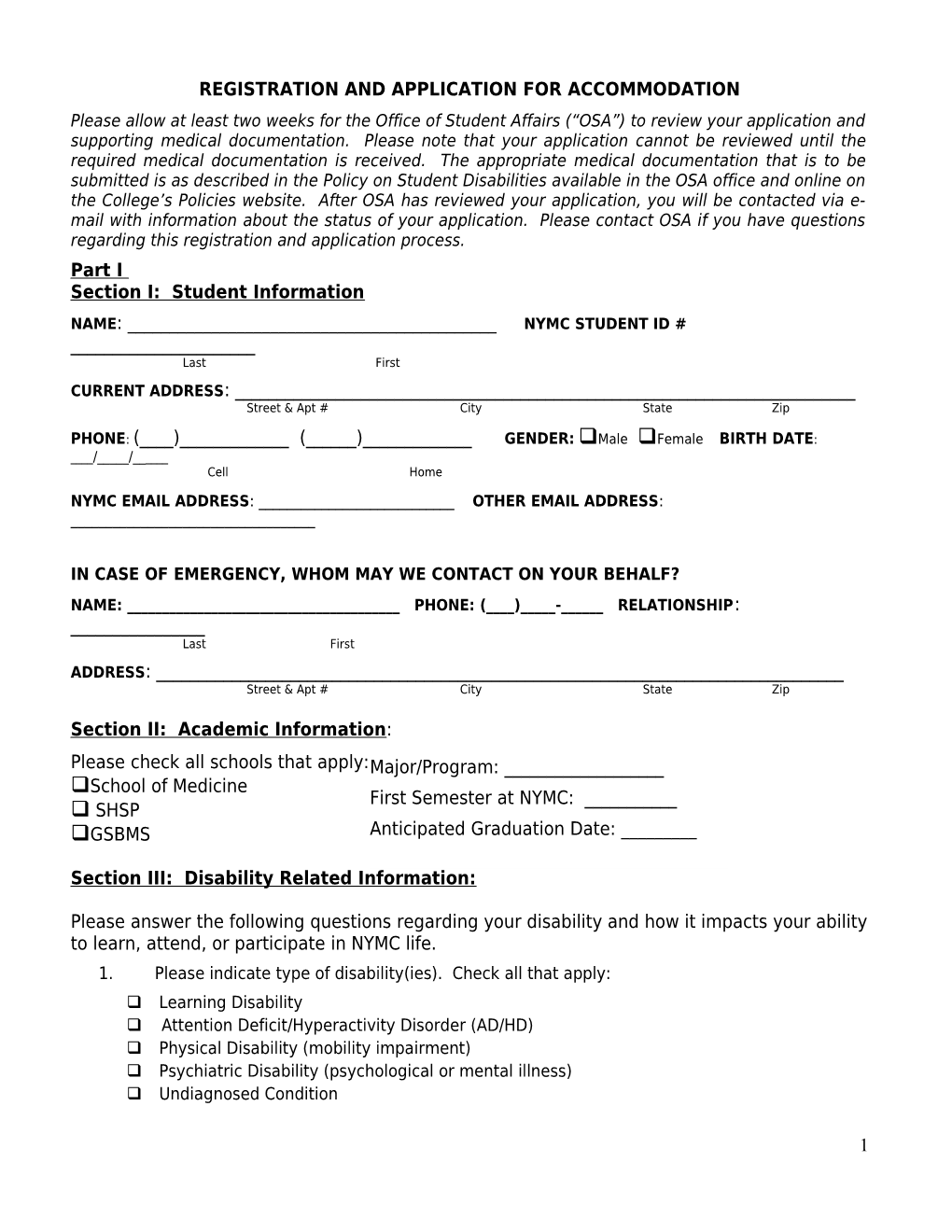 Registration and Application for Accomodation