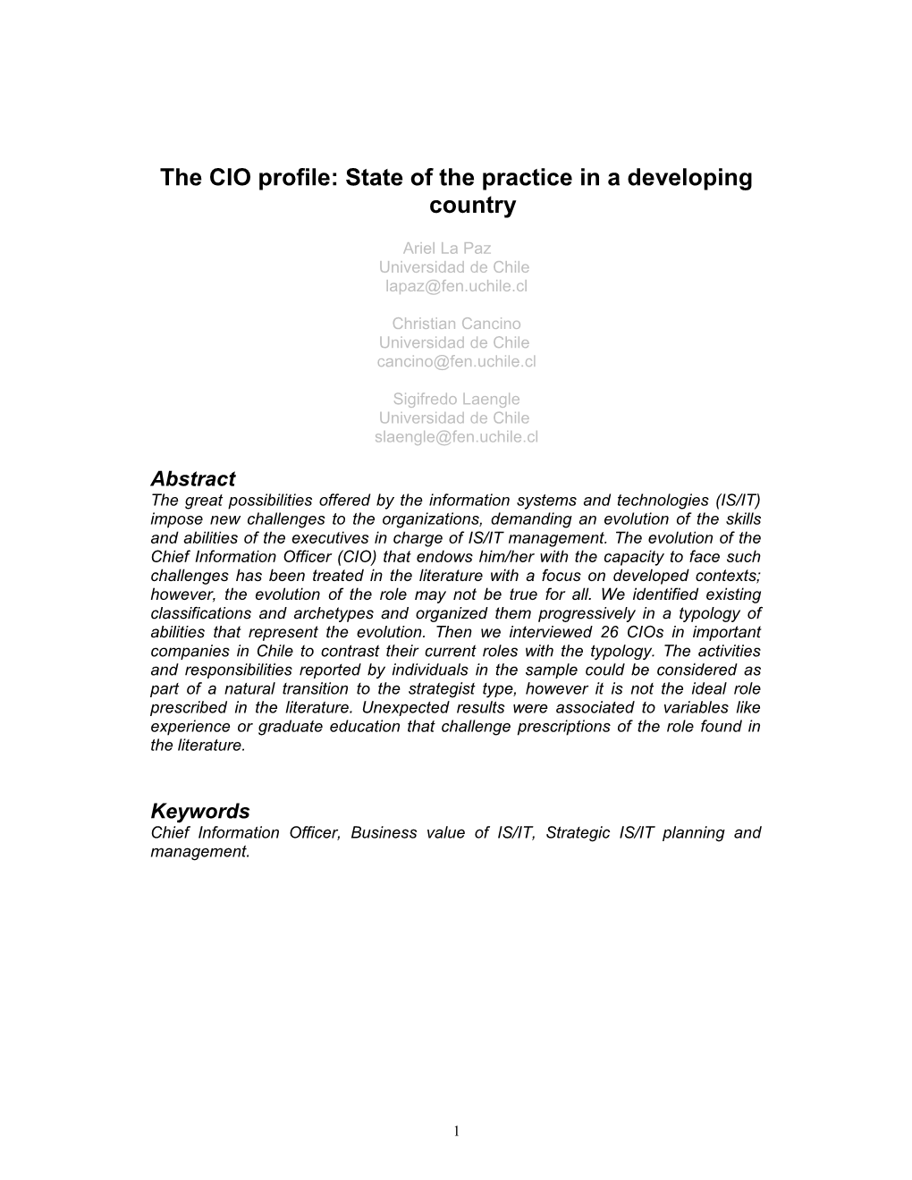 The CIO Profile: State of the Practice in a Developing Country