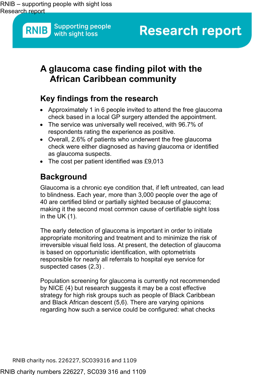 A Glaucoma Case Finding Pilot with the African Caribbean Community