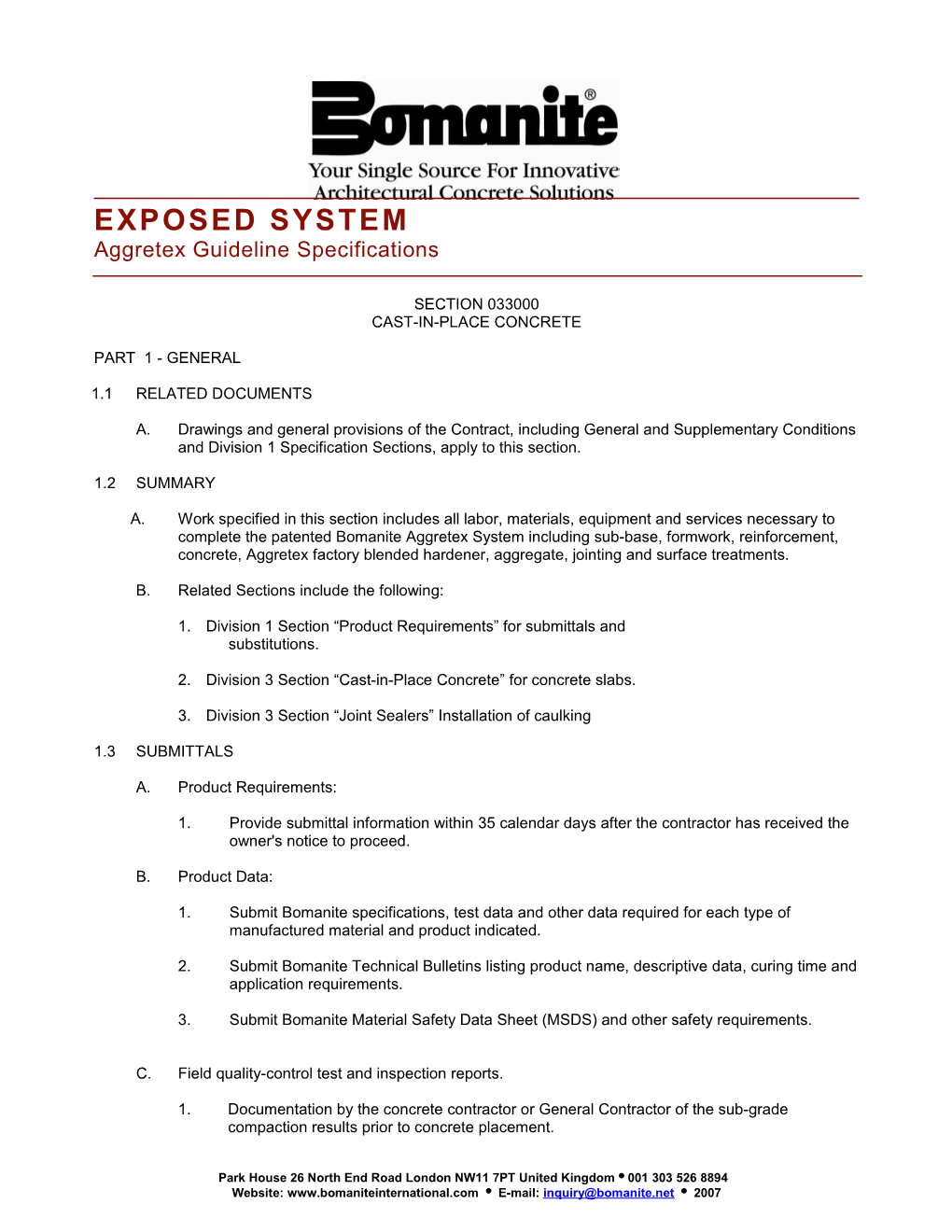 EXPOSED SYSTEM Aggretexguideline Specifications