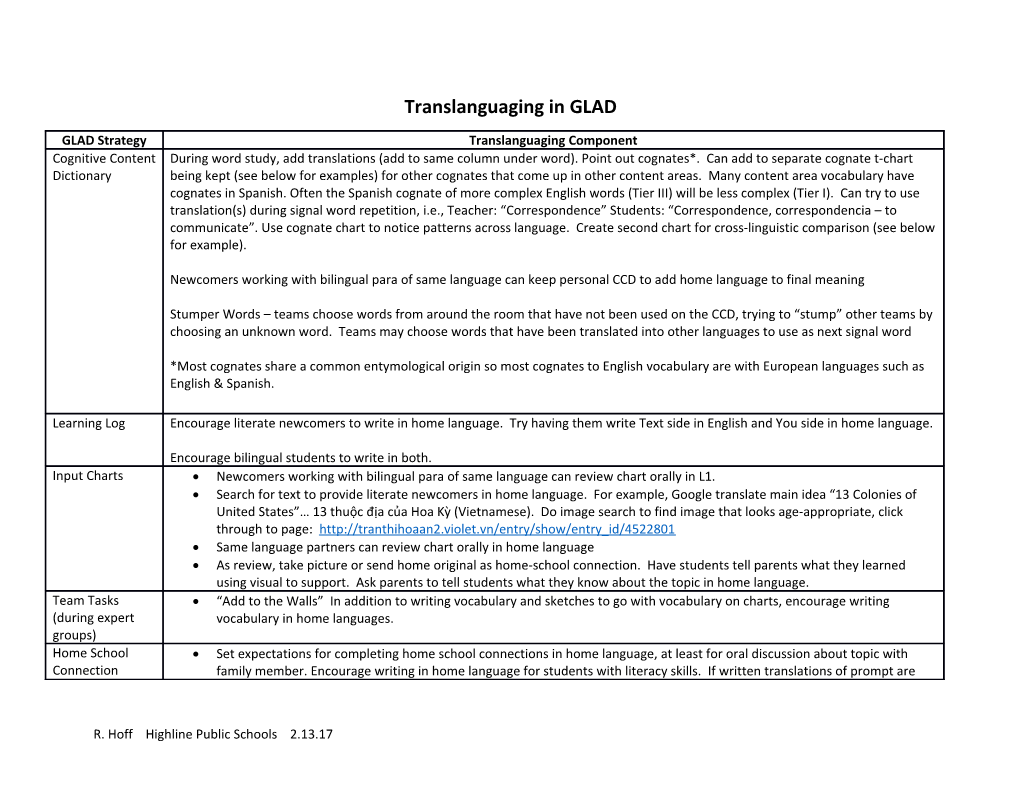 Translanguaging in GLAD