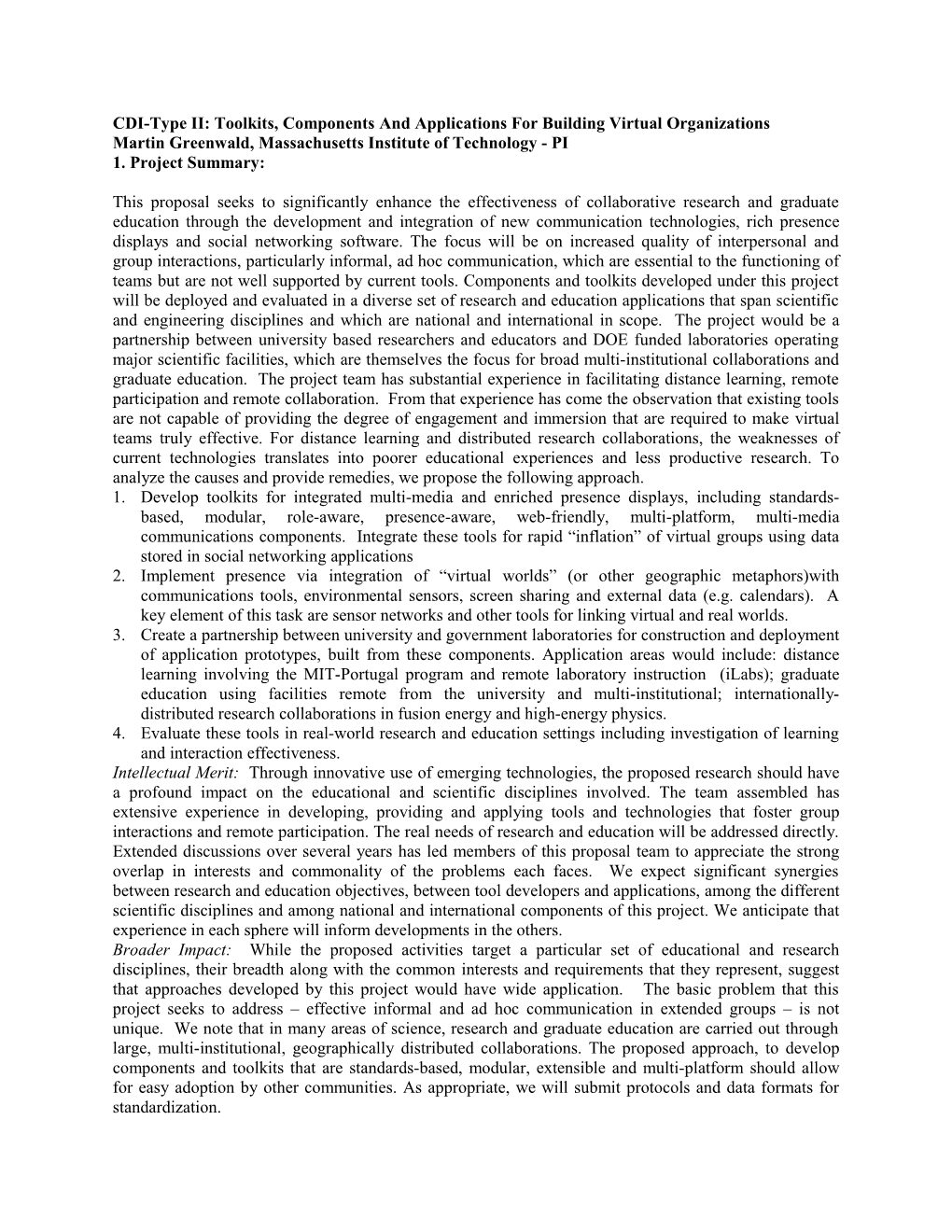 NSF-CDI Preliminary Proposal