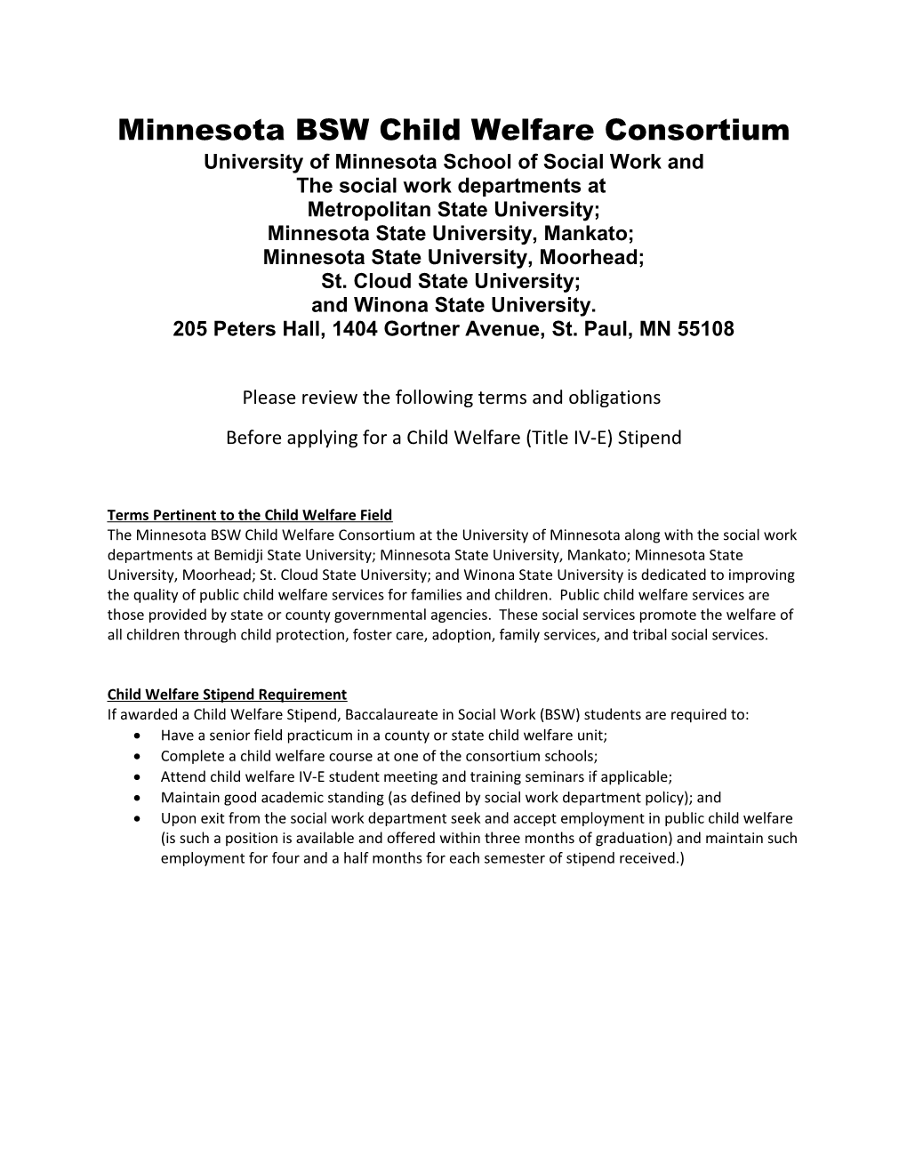 Minnesota BSW Child Welfare Consortium