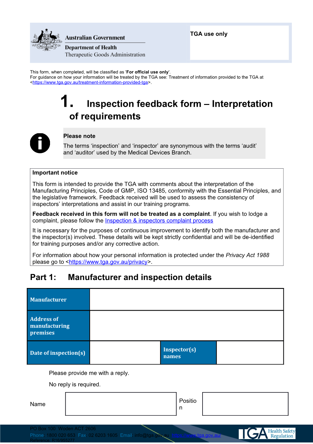 Inspection Feedback Form Interpretation of Requirements