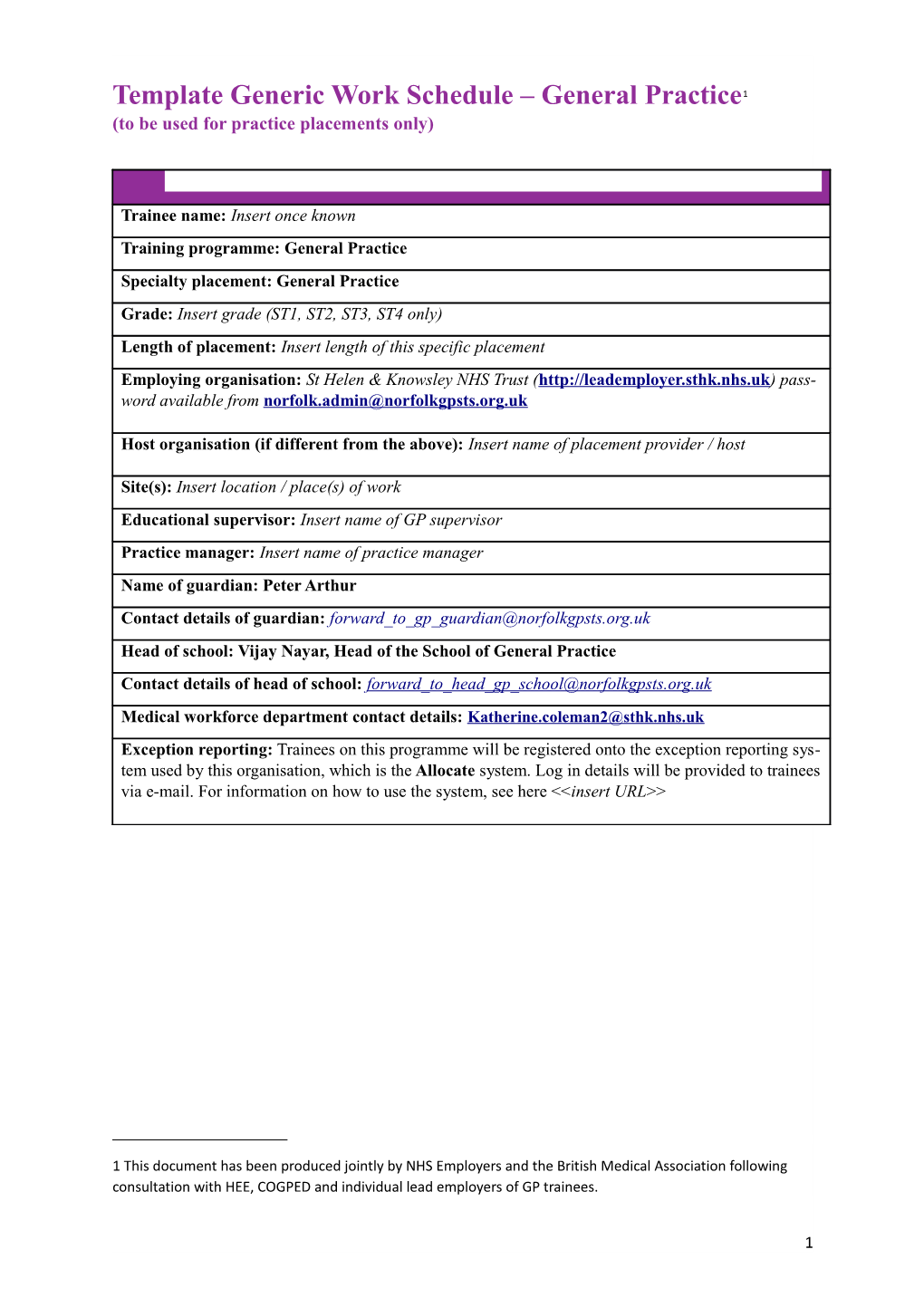 Template Generic Work Schedule General Practice 1