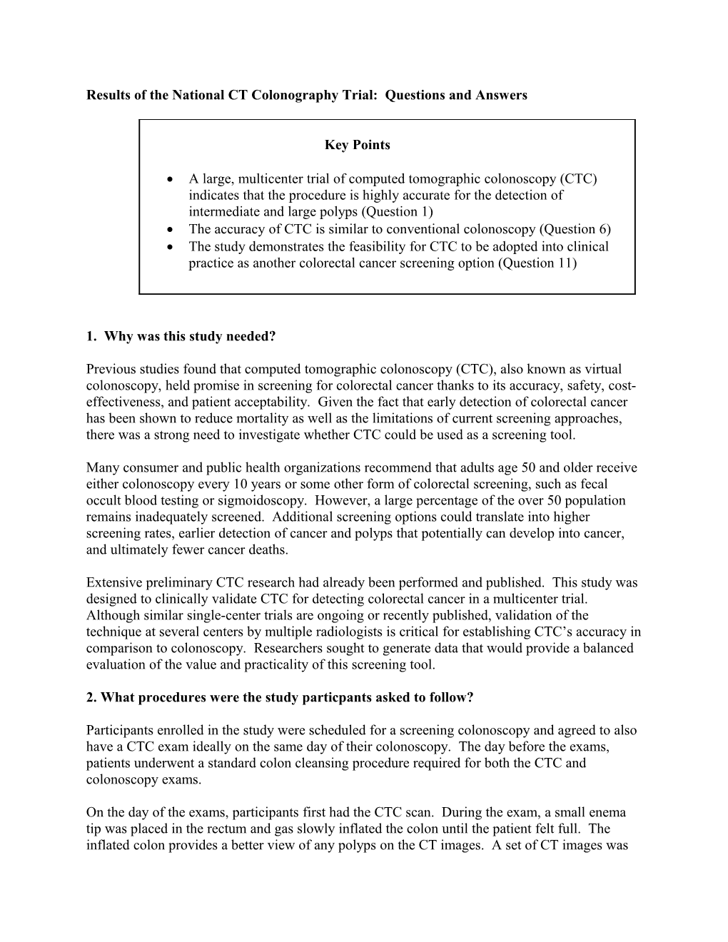 THE NATIONAL CT COLONOGRAPHY TRIAL Background and Results