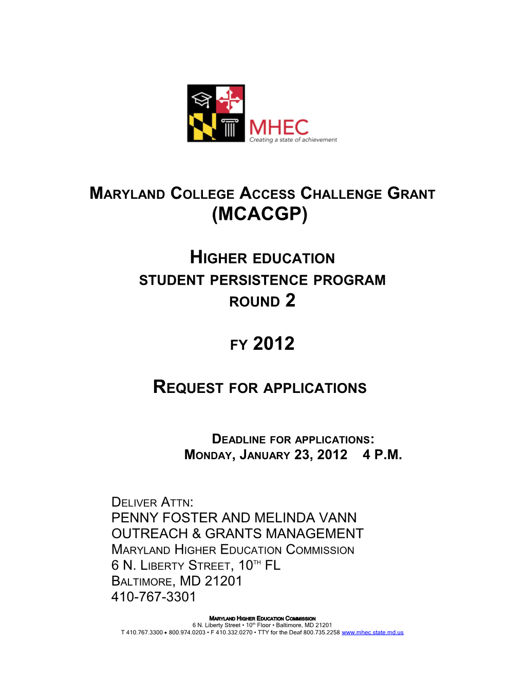 Maryland College Access Challenge Grant (Mcacgp)