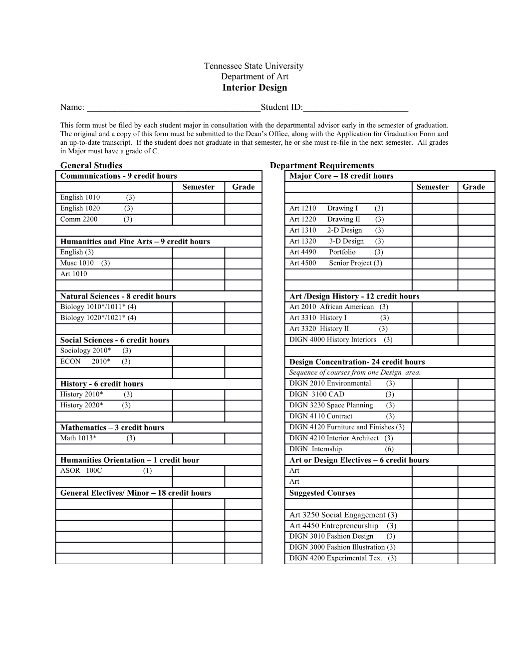 General Studies Department Requirements