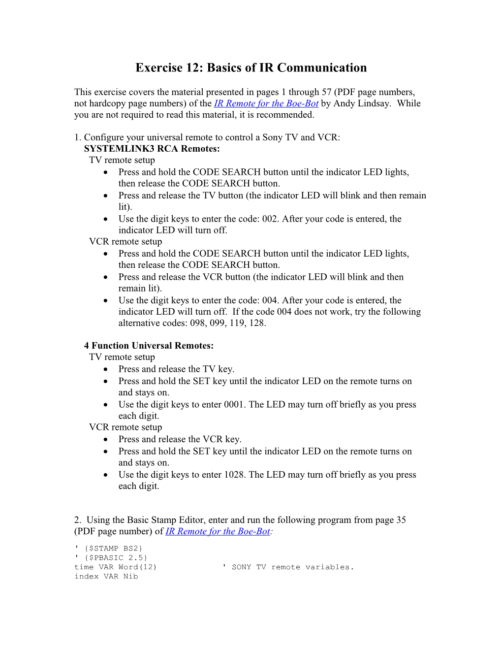 Exercise 12: Basics of IR Communication