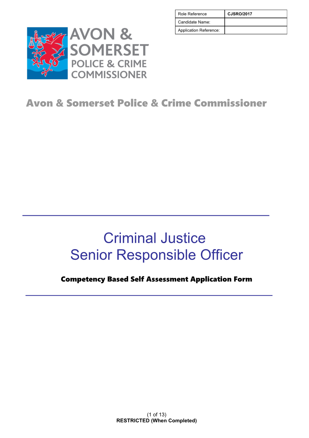 Application Form - Criminal Justice SRO