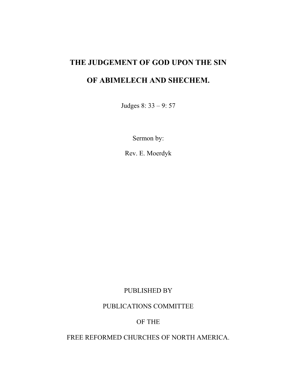 The Judgement of God Upon the Sin