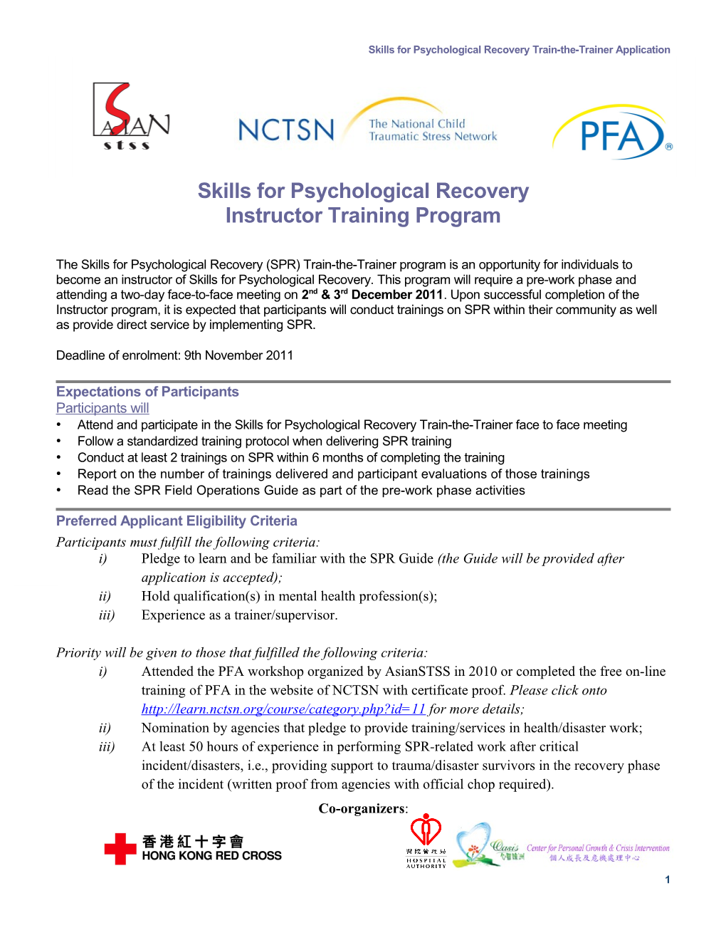 Skills for Psychological Recovery Instructor Training Program