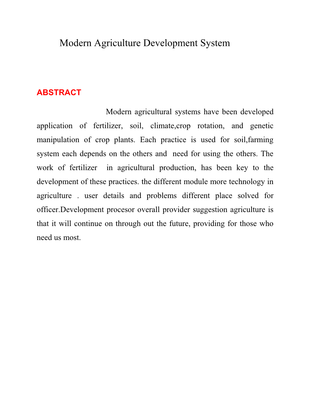 Modern Agriculture Development System