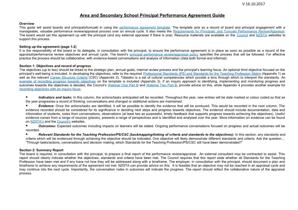 Area and Secondary School Principal Performance Agreement Guide
