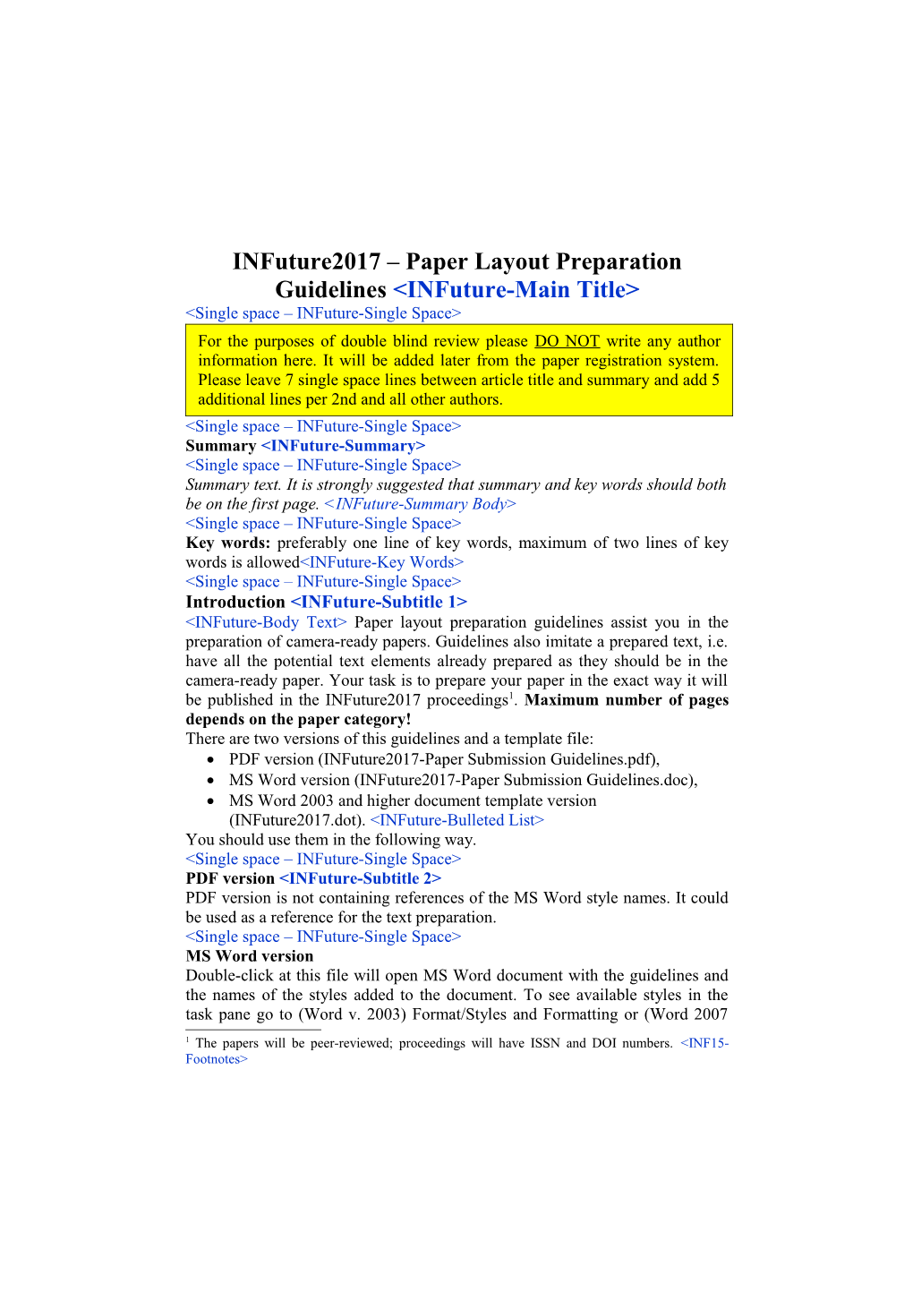 Infuture2015 - Paper Layout Preparation Guidelines
