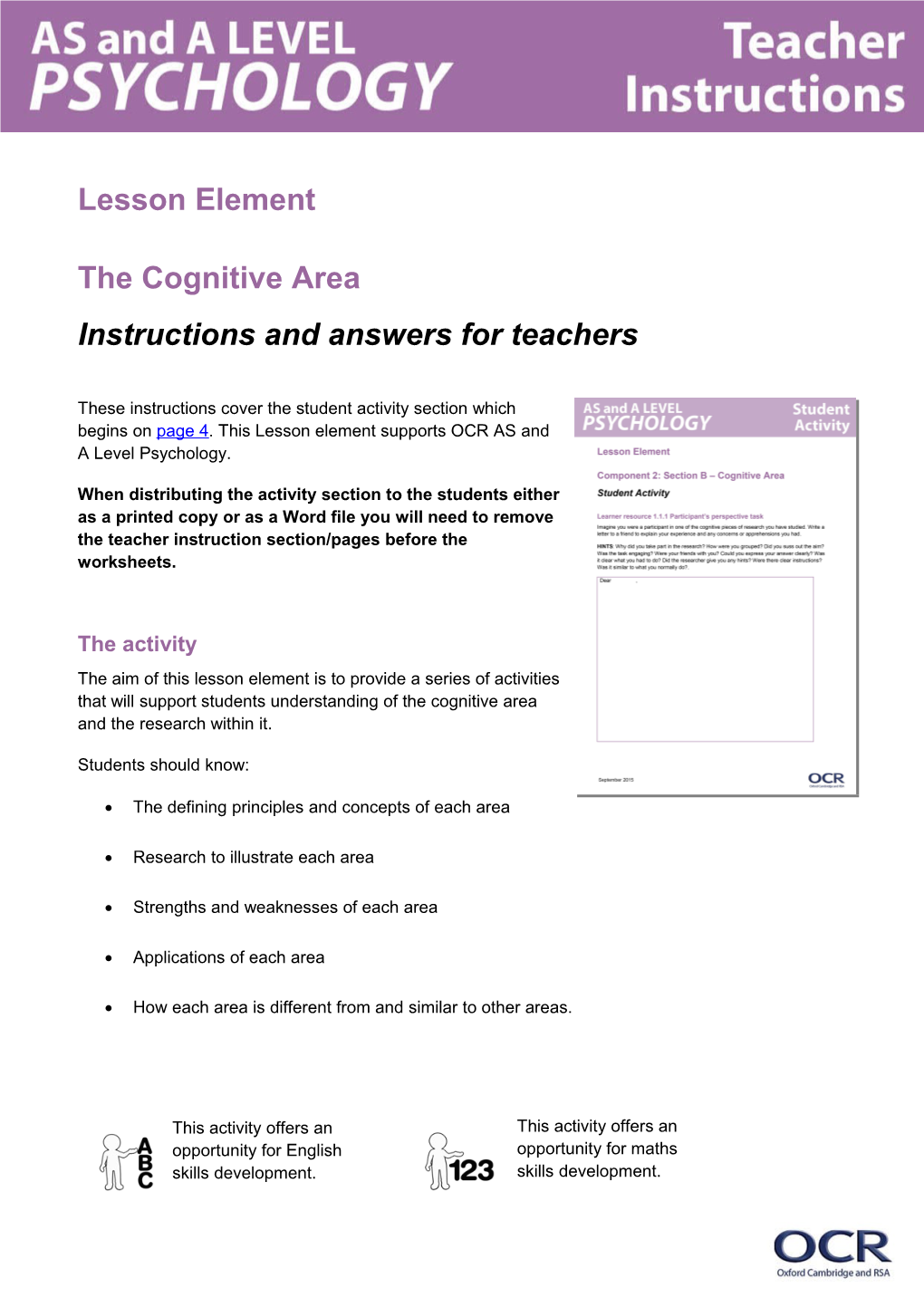 AS and a Level Psychology Lesson Element (The Cognitive Area)