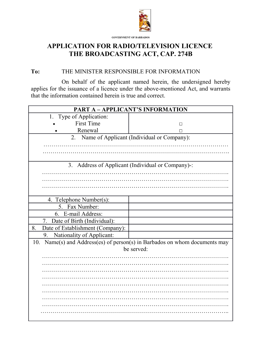 Application for Radio/Television Licence