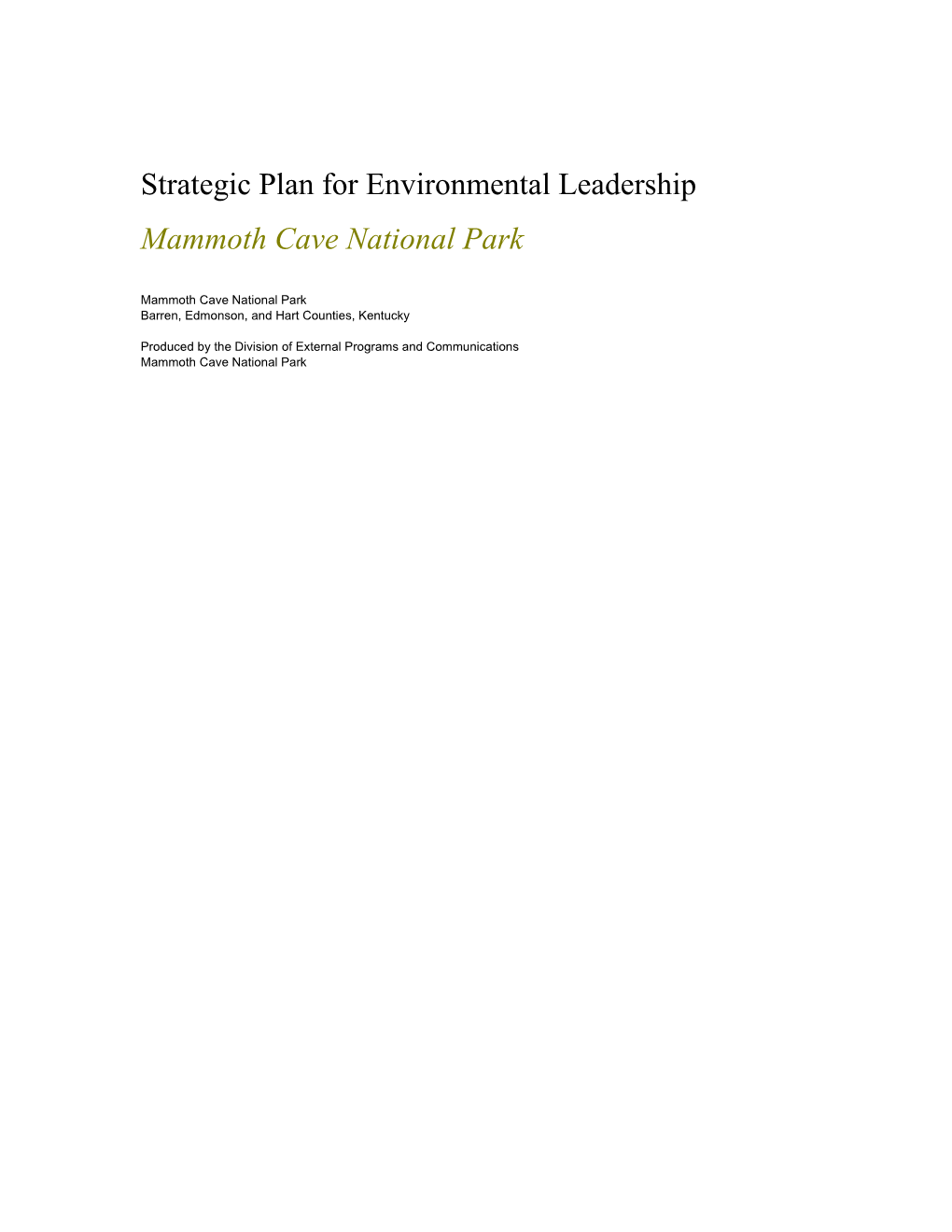Strategic Plan for Environmental Leadership