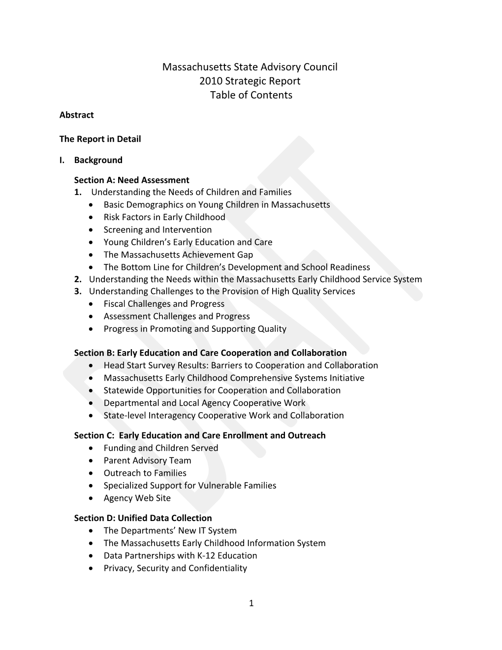 Massachusetts State Advisory Council Draft Strategic Report