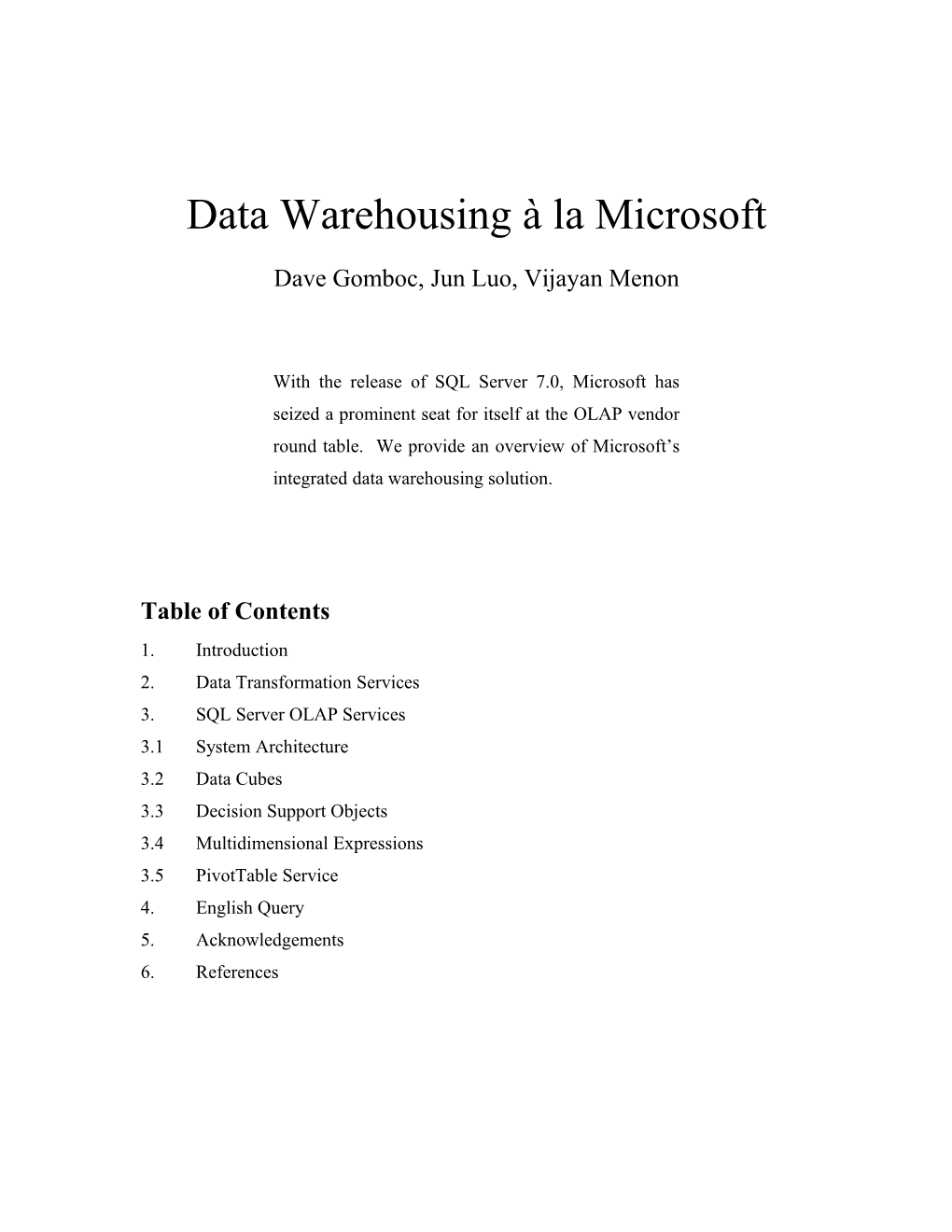 Data Warehousing À La Microsoft