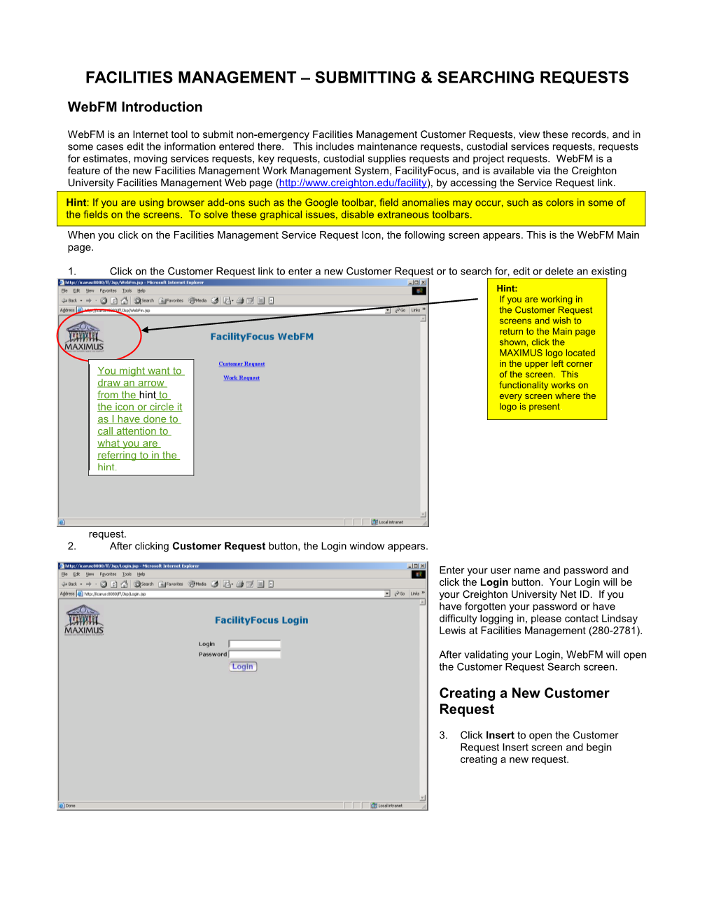 Facilities Management Submitting & Searching Requests