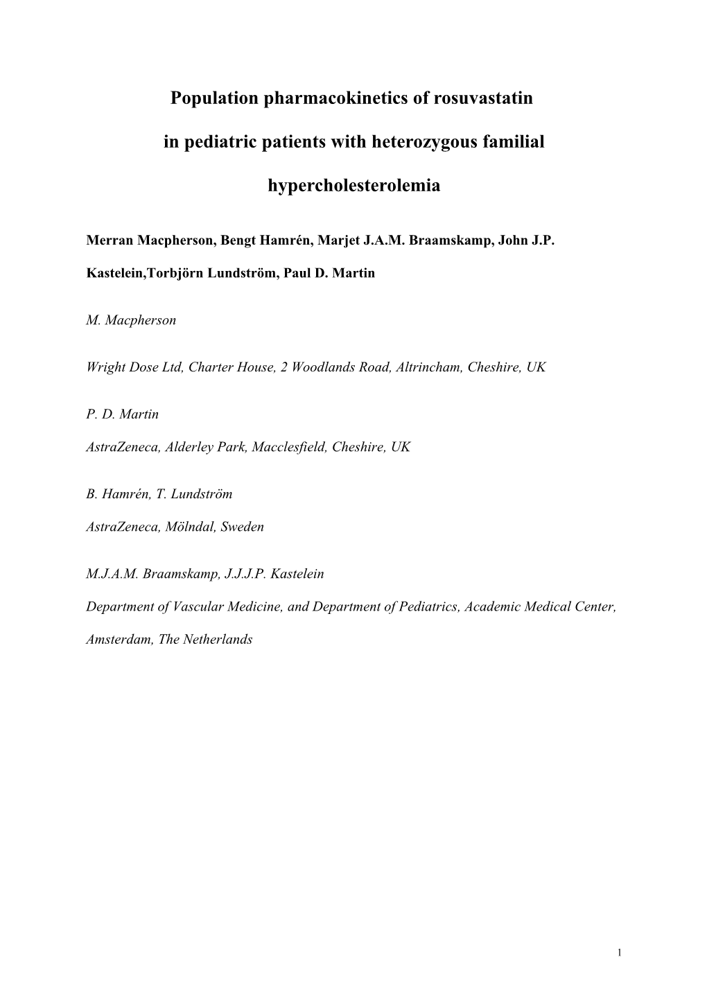 Population Pharmacokinetics of Rosuvastatin in Pediatric Patients with Heterozygous Familial