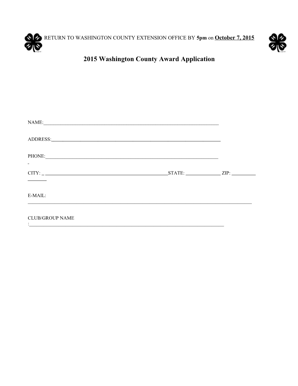 2015 Washington County Award Application