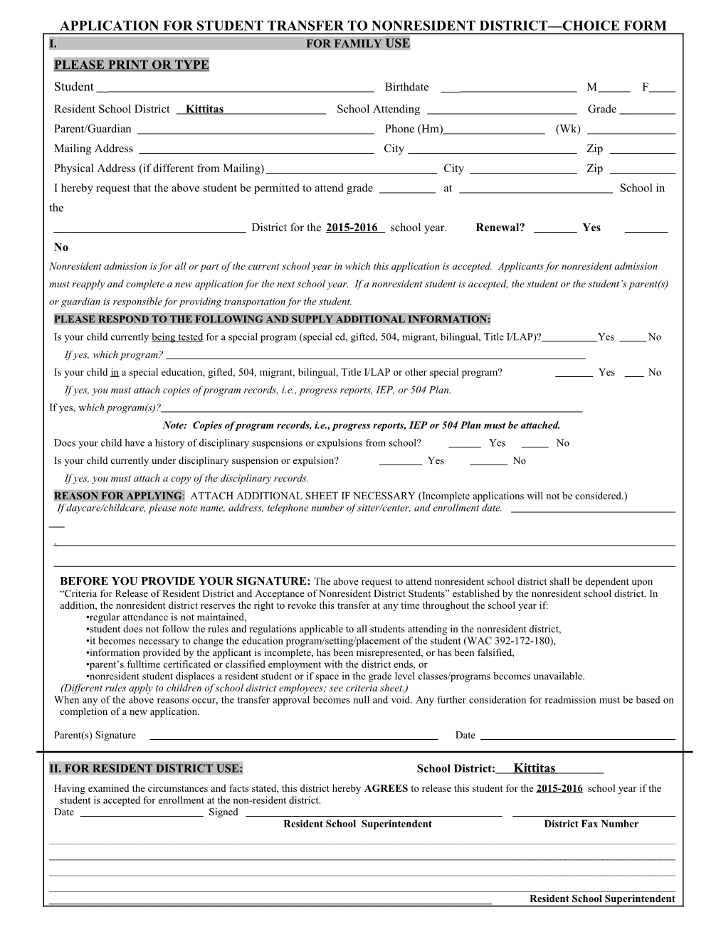 Nonresident Attend.Form