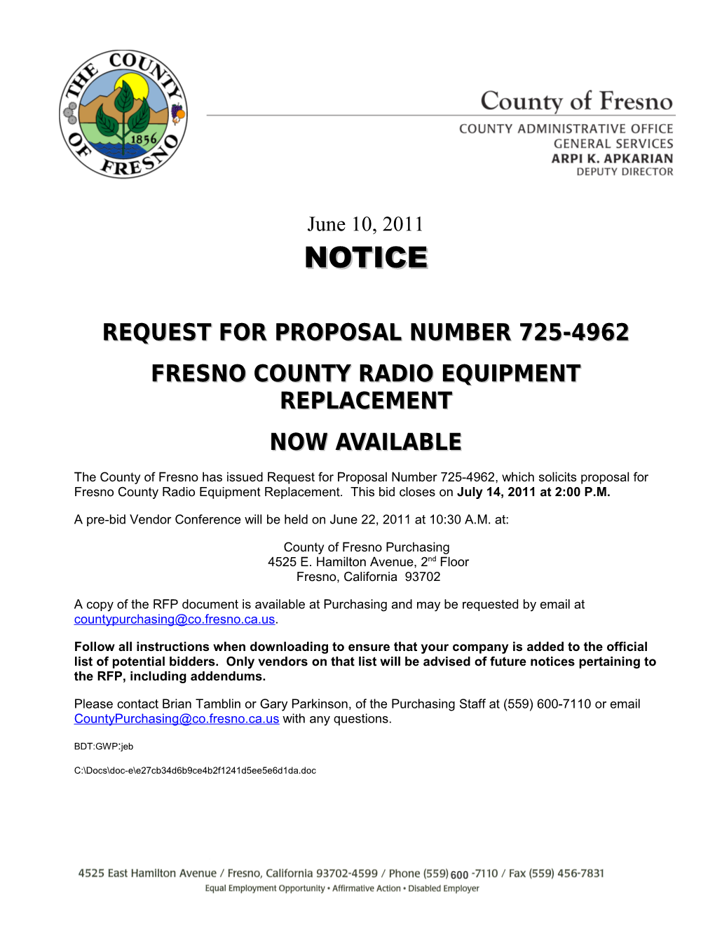 Fresno County Radio Equipment Replacement Fresno County Radio Equipment Replacement