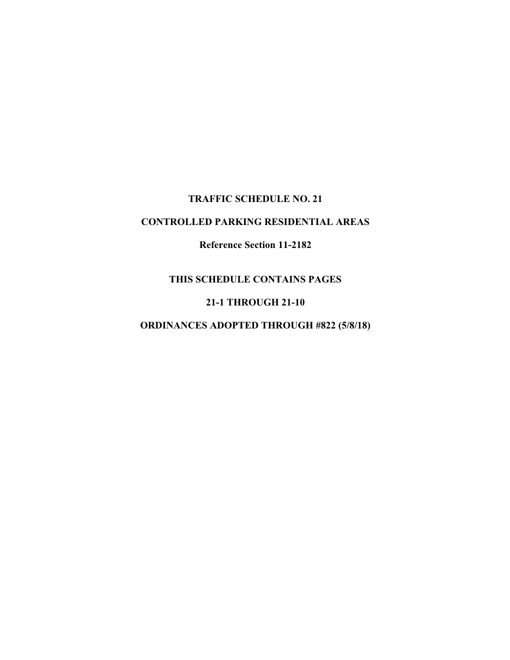 Traffic Schedule No. 21 - Controlled Parking Residential Areas