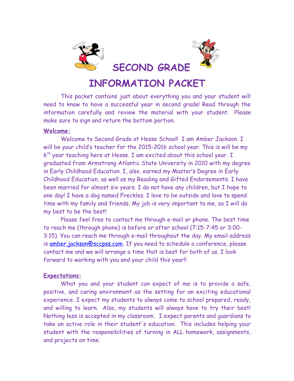 First Grade Information Packet