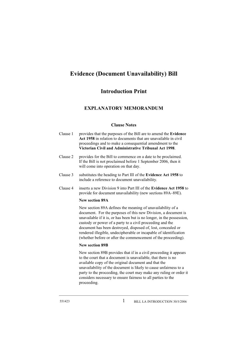 Evidence (Document Unavailability) Bill
