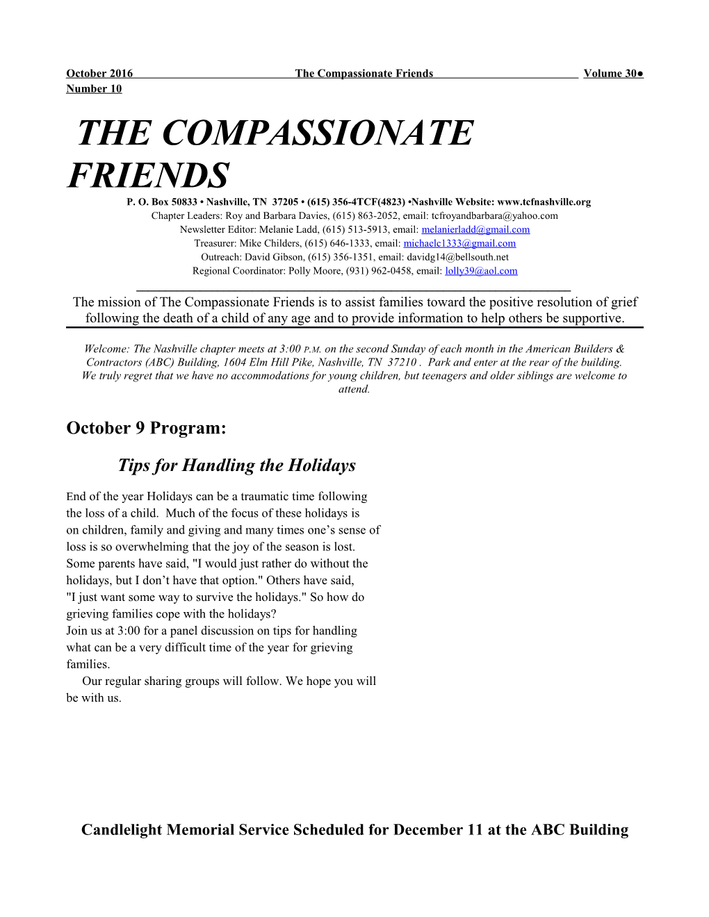 October 2016 the Compassionate Friends Volume 30 Number 10