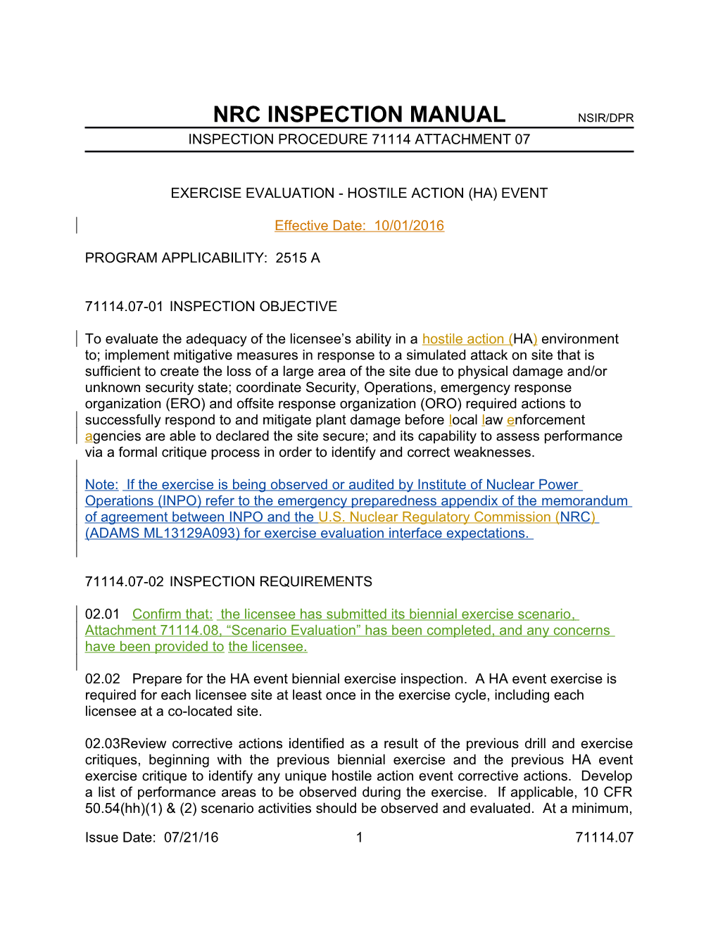 Nrc Inspection Manual Nsir/Dpr