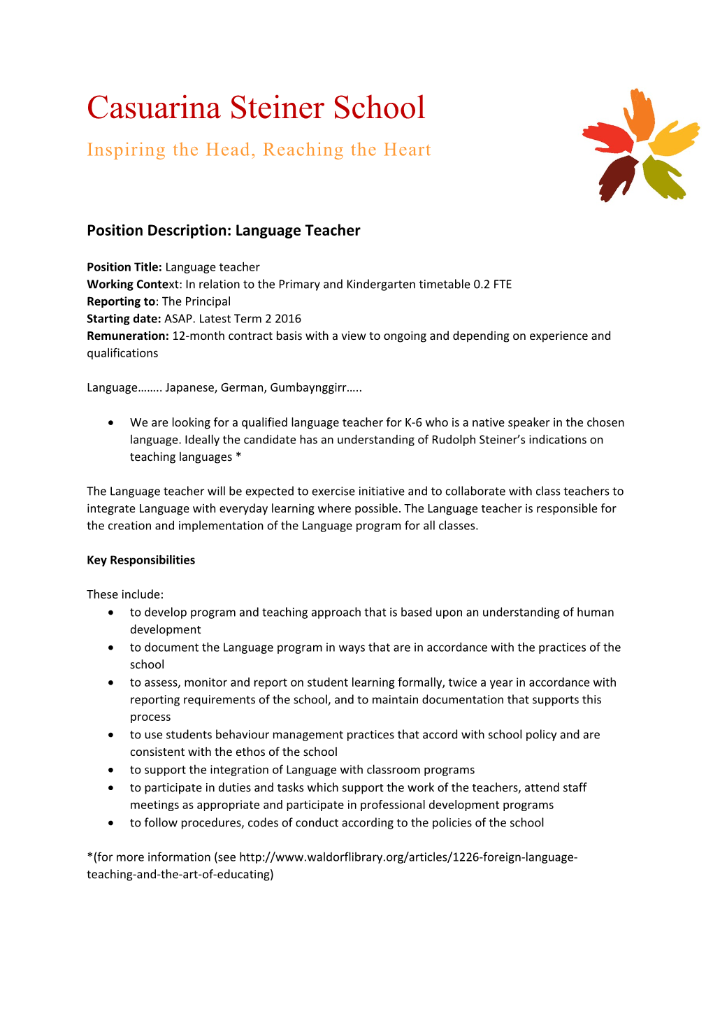 Position Description: Language Teacher