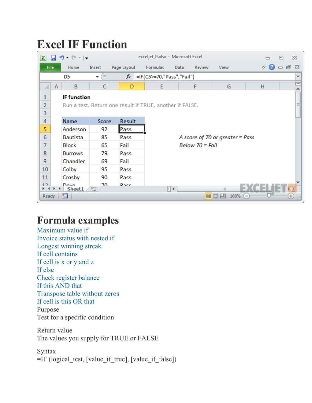 Excel IF Function