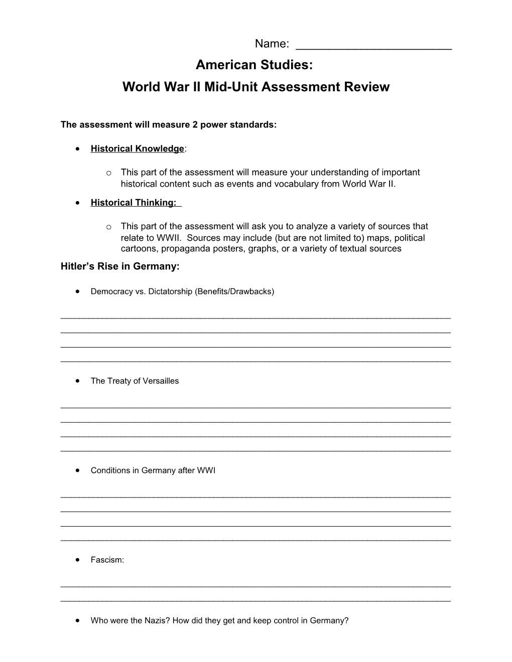 World War II Mid-Unit Assessment Review