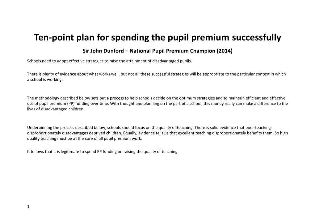 Ten-Point Plan for Spending the Pupil Premiumsuccessfully